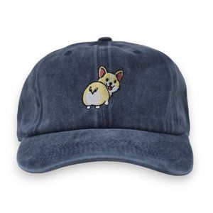 Corgi Dog Embroidered 6 Panel Unstructured Adjustable Dad Hat - Navy